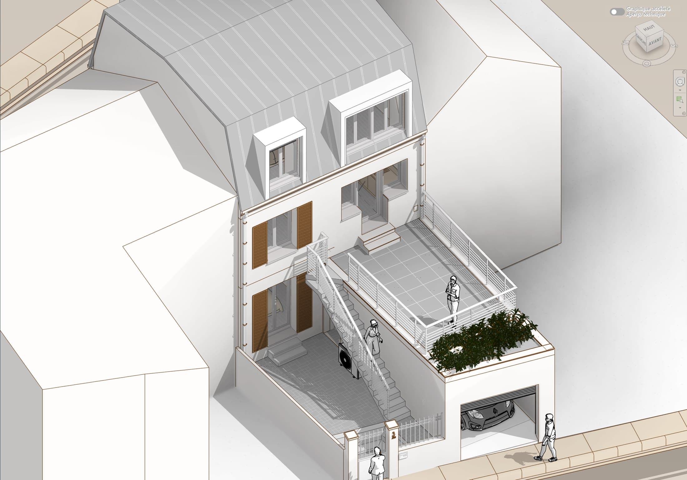 Maison M&T — vue axonométrique cour et terrasse
